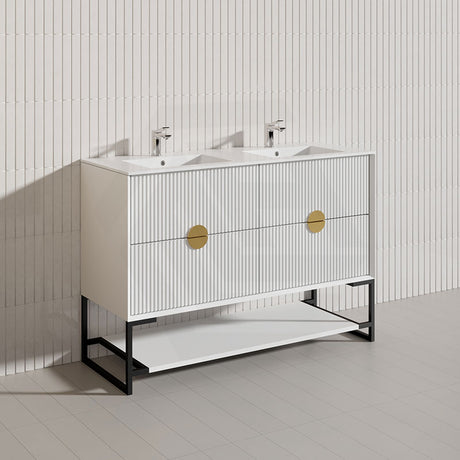 1200mm Kingo Freestanding Plywood Vanity Linear Surface Single/Double Bowls Cabinet ONLY for Bathroom Matt White/Black