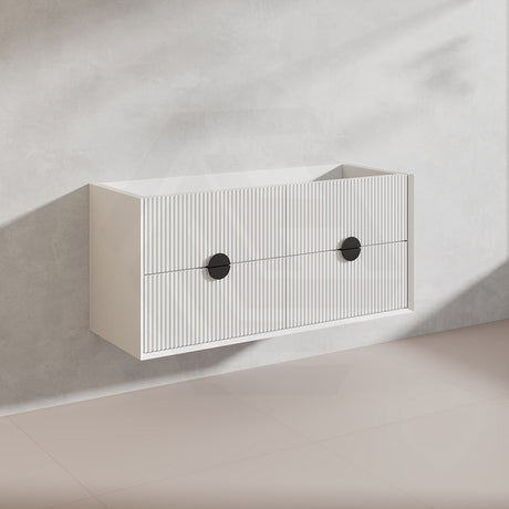 1200mm Kingo Wall Hung Plywood Vanity Matt White/Black Linear Surface Finish Single/Double Bowls Cabinet ONLY for Bathroom