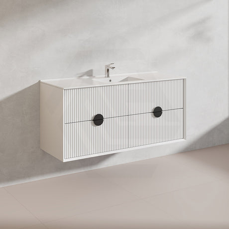 1200mm Kingo Wall Hung Plywood Vanity Matt White/Black Linear Surface Finish Single/Double Bowls Cabinet ONLY for Bathroom