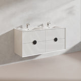 1200mm Kingo Wall Hung Plywood Vanity Matt White/Black Linear Surface Finish Single/Double Bowls Cabinet ONLY for Bathroom