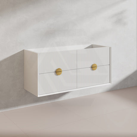 1200mm Kingo Wall Hung Plywood Vanity Matt White/Black Linear Surface Finish Single/Double Bowls Cabinet ONLY for Bathroom