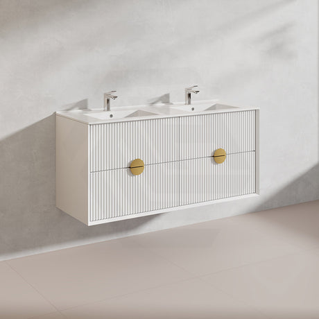 1200mm Kingo Wall Hung Plywood Vanity Matt White/Black Linear Surface Finish Single/Double Bowls Cabinet ONLY for Bathroom