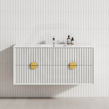 600-1800mm Kingo Wall Hung Plywood Vanity White Linear Surface Finish Single/Double Bowls Cabinet ONLY for Bathroom