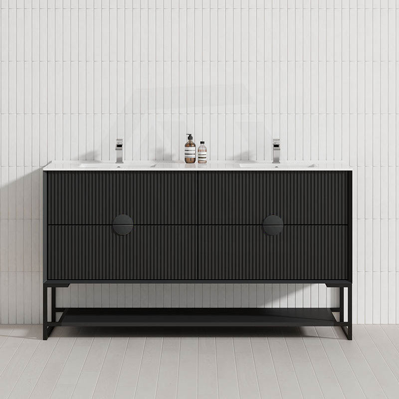 1500mm Kingo Freestanding Plywood Vanity Linear Surface Single/Double Bowls Cabinet ONLY for Bathroom Matt White/Black