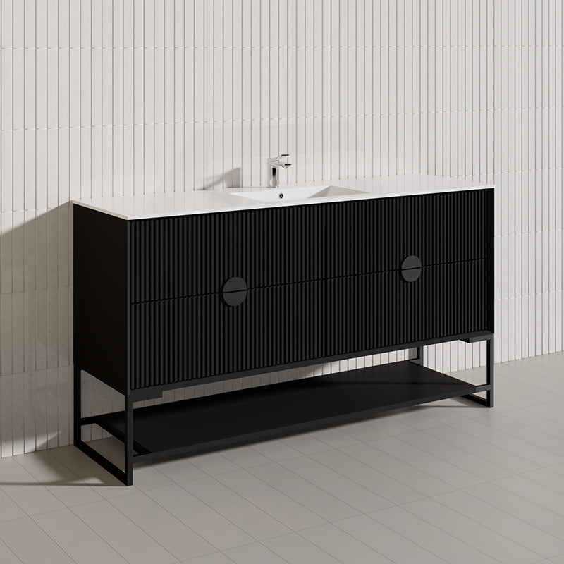 1500mm Kingo Freestanding Plywood Vanity Linear Surface Single/Double Bowls Cabinet ONLY for Bathroom Matt White/Black