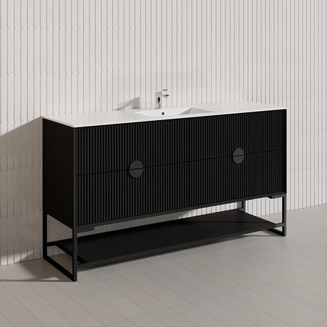 1500mm Kingo Freestanding Plywood Vanity Linear Surface Single/Double Bowls Cabinet ONLY for Bathroom Matt White/Black