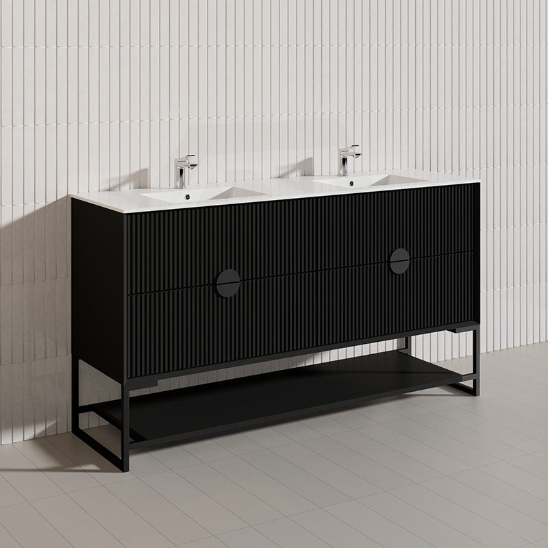 1500mm Kingo Freestanding Plywood Vanity Linear Surface Single/Double Bowls Cabinet ONLY for Bathroom Matt White/Black