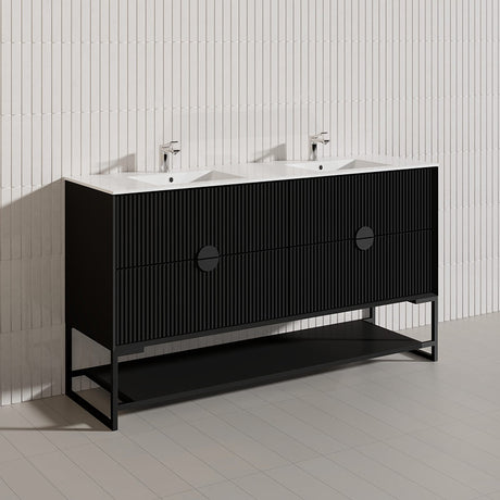 1500mm Kingo Freestanding Plywood Vanity Linear Surface Single/Double Bowls Cabinet ONLY for Bathroom Matt White/Black
