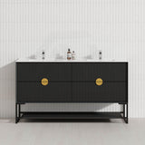 600-1500Mm Kingo Freestanding Plywood Vanity Matt Black Linear Surface Single/Double Bowls Cabinet