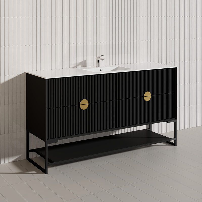 1500mm Kingo Freestanding Plywood Vanity Linear Surface Single/Double Bowls Cabinet ONLY for Bathroom Matt White/Black