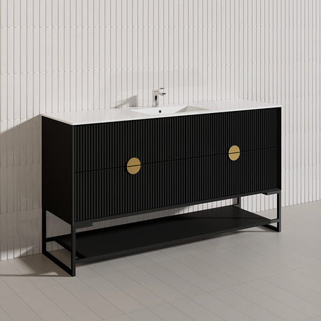 1500mm Kingo Freestanding Plywood Vanity Linear Surface Single/Double Bowls Cabinet ONLY for Bathroom Matt White/Black