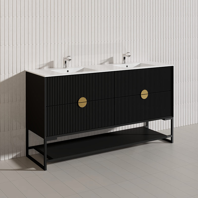 1500mm Kingo Freestanding Plywood Vanity Linear Surface Single/Double Bowls Cabinet ONLY for Bathroom Matt White/Black
