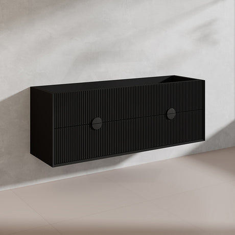 1500mm Kingo Wall Hung Plywood Vanity Matt White/Black Linear Surface Finish Single/Double Bowls Cabinet ONLY for Bathroom