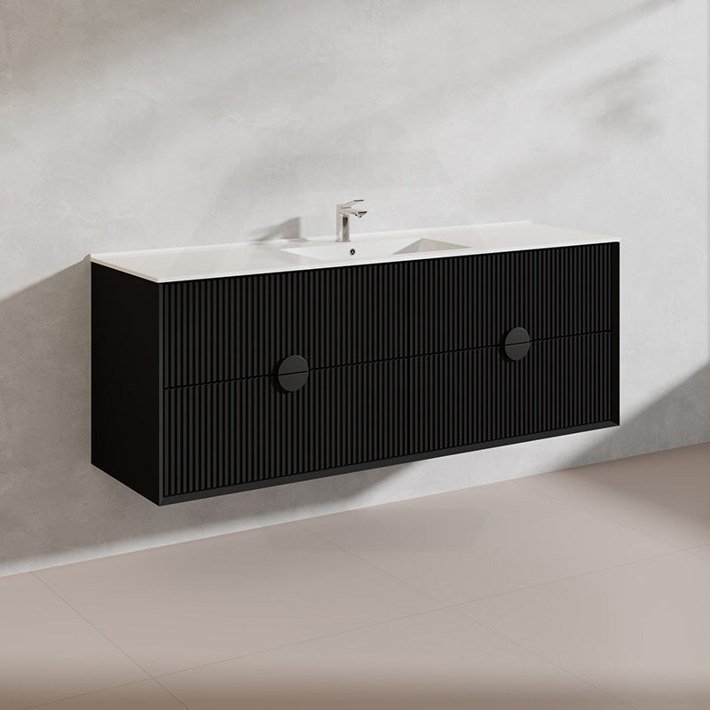 1500mm Kingo Wall Hung Plywood Vanity Matt White/Black Linear Surface Finish Single/Double Bowls Cabinet ONLY for Bathroom