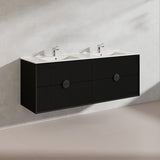 1500mm Kingo Wall Hung Plywood Vanity Matt White/Black Linear Surface Finish Single/Double Bowls Cabinet ONLY for Bathroom