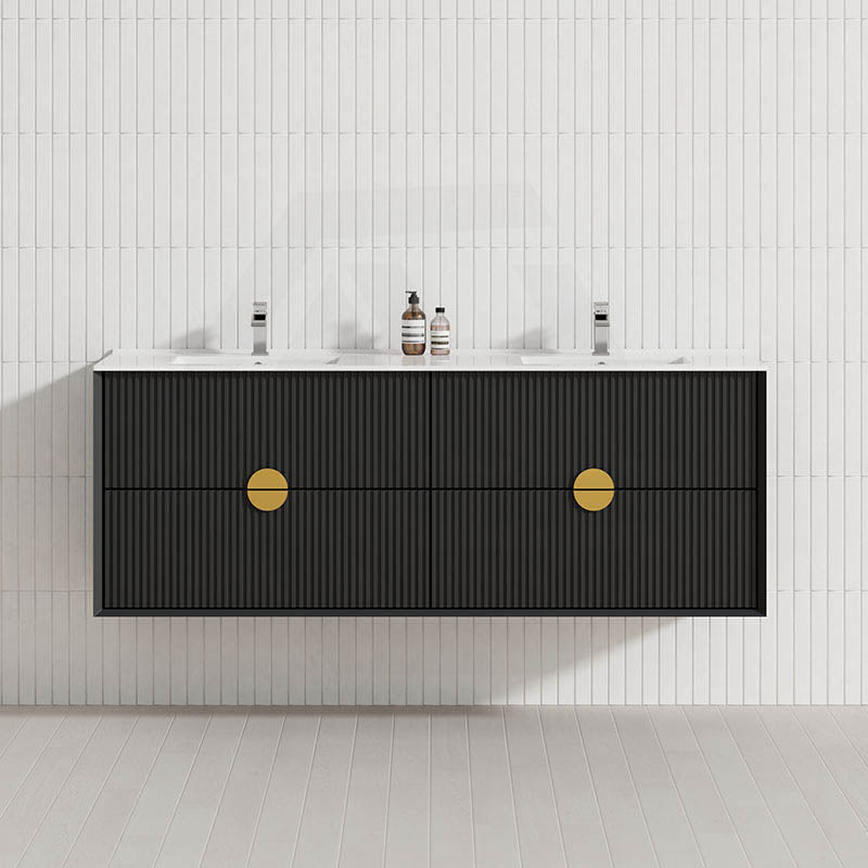 600-1800mm Kingo Wall Hung Plywood Vanity Matt Black Linear Surface Single/Double Bowls Cabinet ONLY for Bathroom