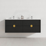 600-1800mm Kingo Wall Hung Plywood Vanity Matt Black Linear Surface Single/Double Bowls Cabinet ONLY for Bathroom
