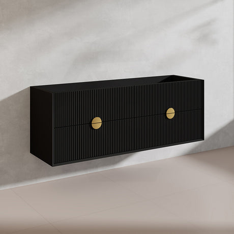 1500mm Kingo Wall Hung Plywood Vanity Matt White/Black Linear Surface Finish Single/Double Bowls Cabinet ONLY for Bathroom