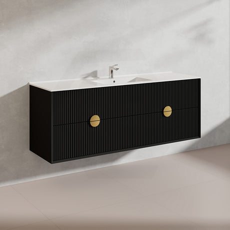 1500mm Kingo Wall Hung Plywood Vanity Matt White/Black Linear Surface Finish Single/Double Bowls Cabinet ONLY for Bathroom