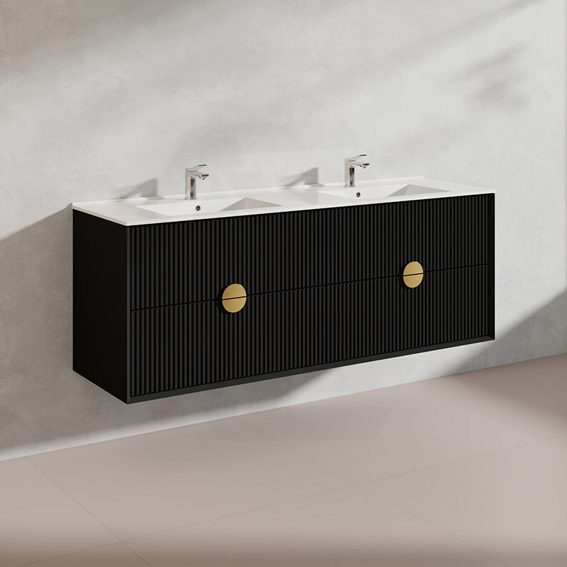 1500mm Kingo Wall Hung Plywood Vanity Matt White/Black Linear Surface Finish Single/Double Bowls Cabinet ONLY for Bathroom