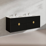 1500mm Kingo Wall Hung Plywood Vanity Matt White/Black Linear Surface Finish Single/Double Bowls Cabinet ONLY for Bathroom