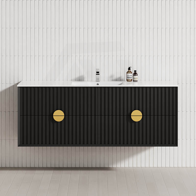 600-1800mm Kingo Wall Hung Plywood Vanity Matt Black Linear Surface Single/Double Bowls Cabinet ONLY for Bathroom