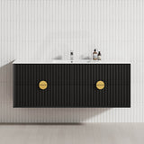 600-1800mm Kingo Wall Hung Plywood Vanity Matt Black Linear Surface Single/Double Bowls Cabinet ONLY for Bathroom
