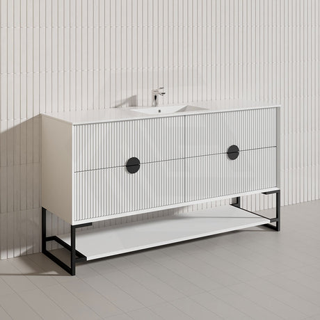 1500mm Kingo Freestanding Plywood Vanity Linear Surface Single/Double Bowls Cabinet ONLY for Bathroom Matt White/Black