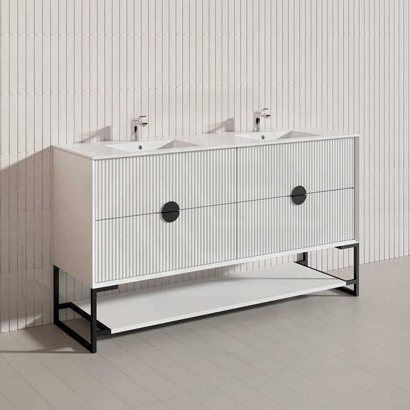 1500mm Kingo Freestanding Plywood Vanity Linear Surface Single/Double Bowls Cabinet ONLY for Bathroom Matt White/Black