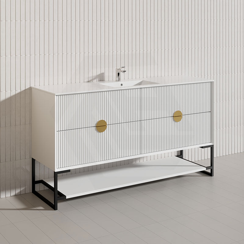 1500mm Kingo Freestanding Plywood Vanity Linear Surface Single/Double Bowls Cabinet ONLY for Bathroom Matt White/Black