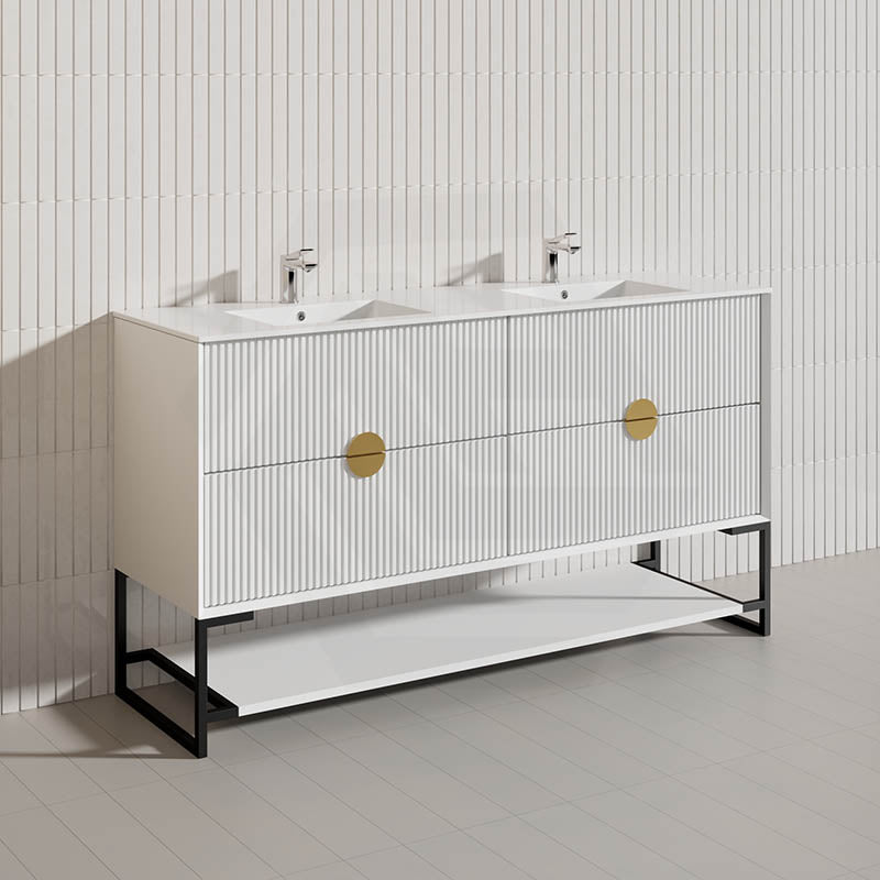 1500mm Kingo Freestanding Plywood Vanity Linear Surface Single/Double Bowls Cabinet ONLY for Bathroom Matt White/Black