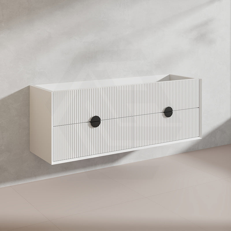 1500mm Kingo Wall Hung Plywood Vanity Matt White/Black Linear Surface Finish Single/Double Bowls Cabinet ONLY for Bathroom