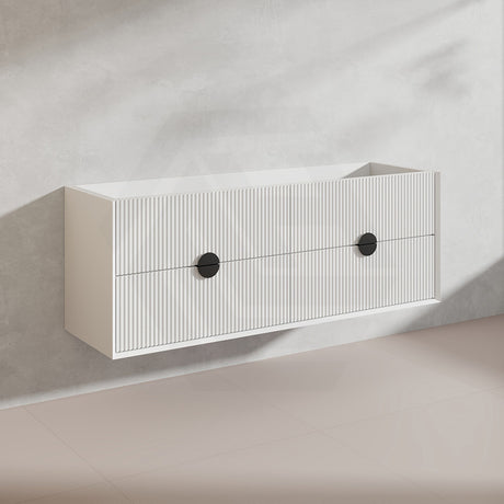 1500mm Kingo Wall Hung Plywood Vanity Matt White/Black Linear Surface Finish Single/Double Bowls Cabinet ONLY for Bathroom