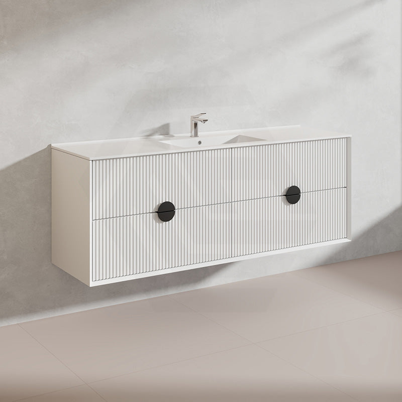 1500mm Kingo Wall Hung Plywood Vanity Matt White/Black Linear Surface Finish Single/Double Bowls Cabinet ONLY for Bathroom