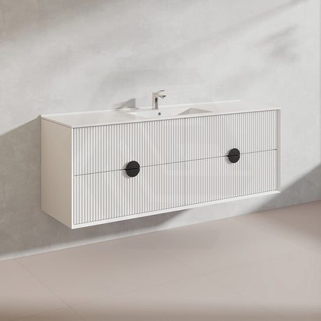 1500mm Kingo Wall Hung Plywood Vanity Matt White/Black Linear Surface Finish Single/Double Bowls Cabinet ONLY for Bathroom