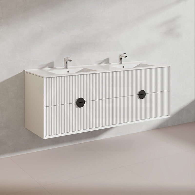 1500mm Kingo Wall Hung Plywood Vanity Matt White/Black Linear Surface Finish Single/Double Bowls Cabinet ONLY for Bathroom