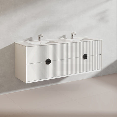 1500mm Kingo Wall Hung Plywood Vanity Matt White/Black Linear Surface Finish Single/Double Bowls Cabinet ONLY for Bathroom