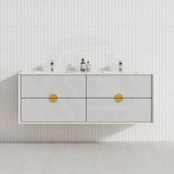 600-1800mm Kingo Wall Hung Plywood Vanity White Linear Surface Finish Single/Double Bowls Cabinet ONLY for Bathroom