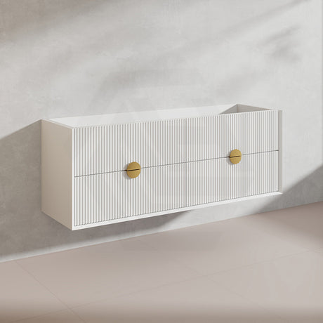 1500mm Kingo Wall Hung Plywood Vanity Matt White/Black Linear Surface Finish Single/Double Bowls Cabinet ONLY for Bathroom