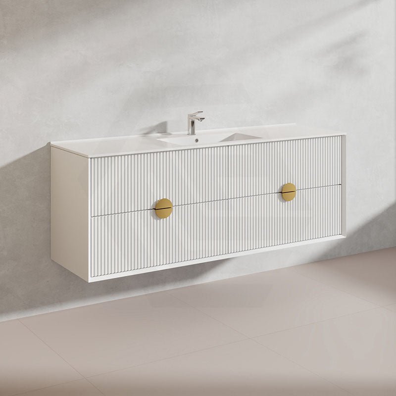 1500mm Kingo Wall Hung Plywood Vanity Matt White/Black Linear Surface Finish Single/Double Bowls Cabinet ONLY for Bathroom