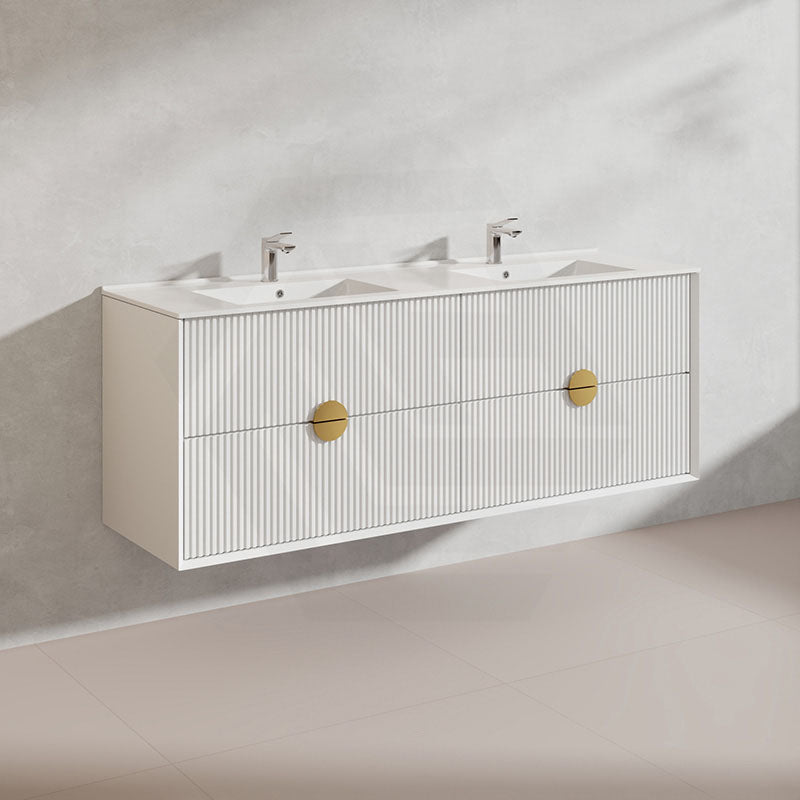 1500mm Kingo Wall Hung Plywood Vanity Matt White/Black Linear Surface Finish Single/Double Bowls Cabinet ONLY for Bathroom