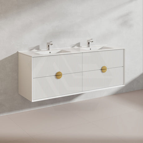 1500mm Kingo Wall Hung Plywood Vanity Matt White/Black Linear Surface Finish Single/Double Bowls Cabinet ONLY for Bathroom