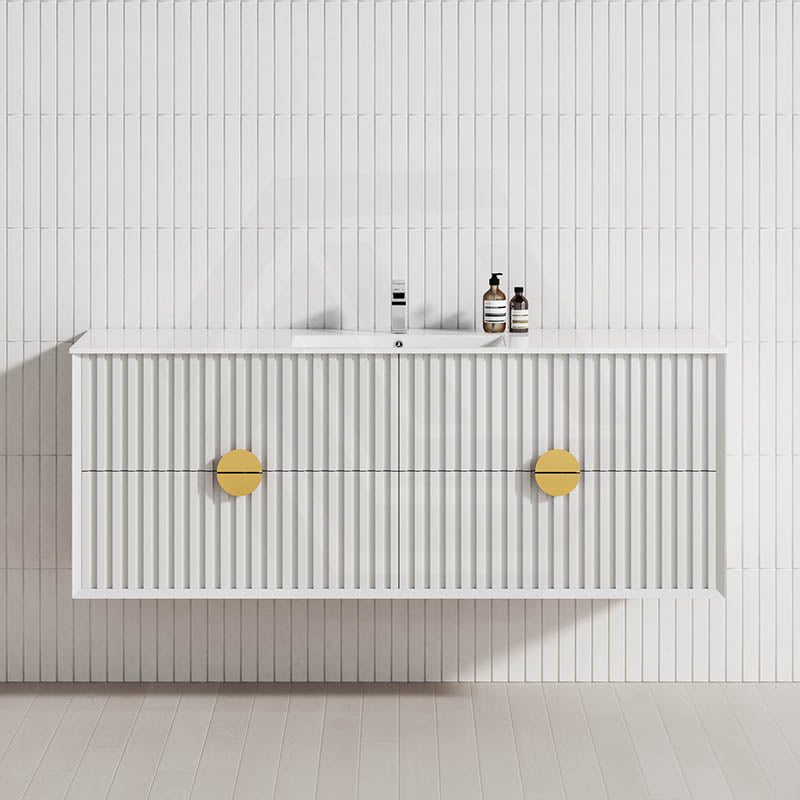 600-1800mm Kingo Wall Hung Plywood Vanity White Linear Surface Finish Single/Double Bowls Cabinet ONLY for Bathroom