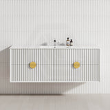 600-1800mm Kingo Wall Hung Plywood Vanity White Linear Surface Finish Single/Double Bowls Cabinet ONLY for Bathroom