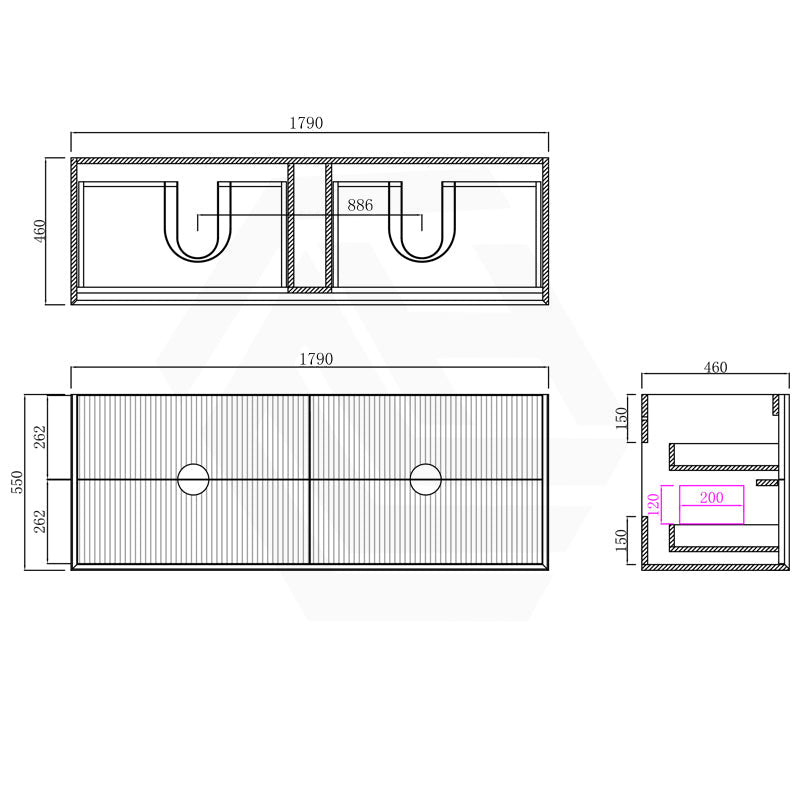 600-1500Mm Wall Hung Plywood Vanity White Linear Surface Single/Double Bowls Cabinet 