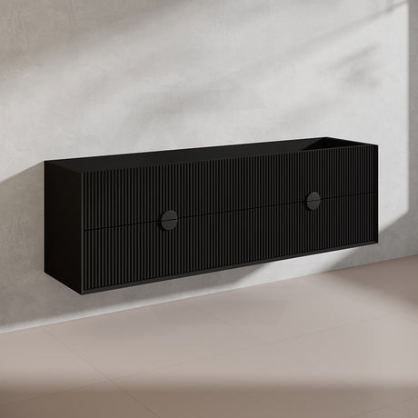 1800mm Kingo Wall Hung Plywood Vanity Matt White/Black Linear Surface Finish Double Bowls Cabinet ONLY for Bathroom