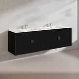 1800mm Kingo Wall Hung Plywood Vanity Matt White/Black Linear Surface Finish Double Bowls Cabinet ONLY for Bathroom
