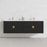 600-1800mm Kingo Wall Hung Plywood Vanity Matt Black Linear Surface Single/Double Bowls Cabinet ONLY for Bathroom