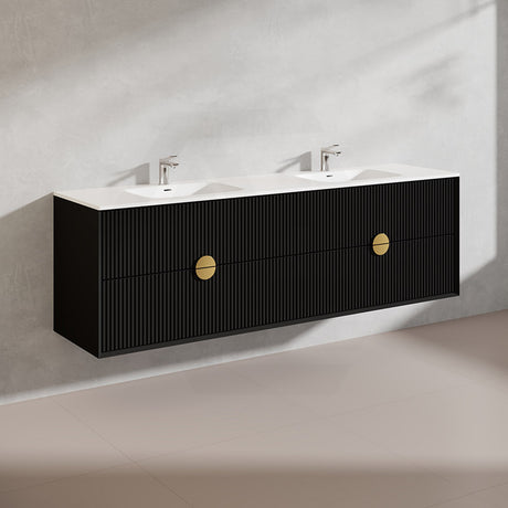 1800mm Kingo Wall Hung Plywood Vanity Matt White/Black Linear Surface Finish Double Bowls Cabinet ONLY for Bathroom