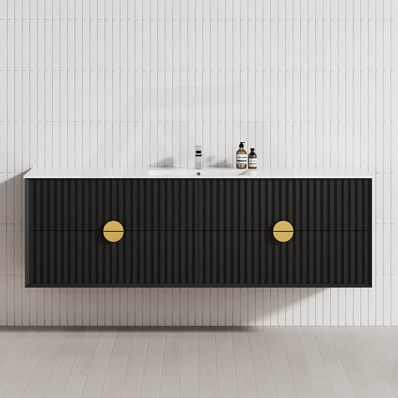 600-1800mm Kingo Wall Hung Plywood Vanity Matt Black Linear Surface Single/Double Bowls Cabinet ONLY for Bathroom